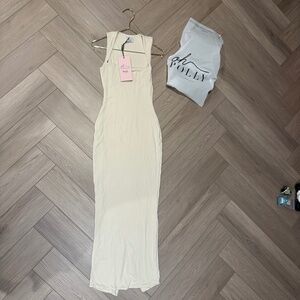 Additional photo of Oh Polly Square Neck Midi Dress in Ivory